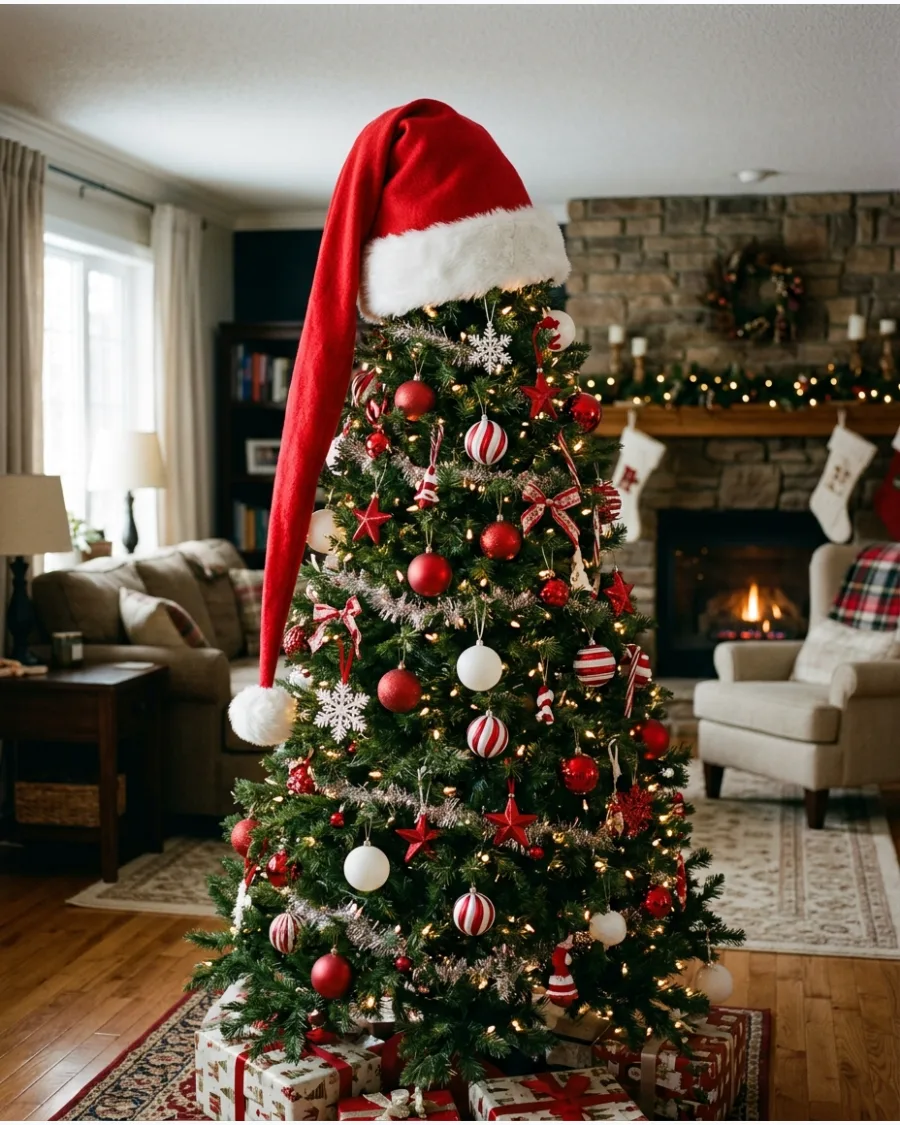 43. Santa Hat Christmas Tree Topper