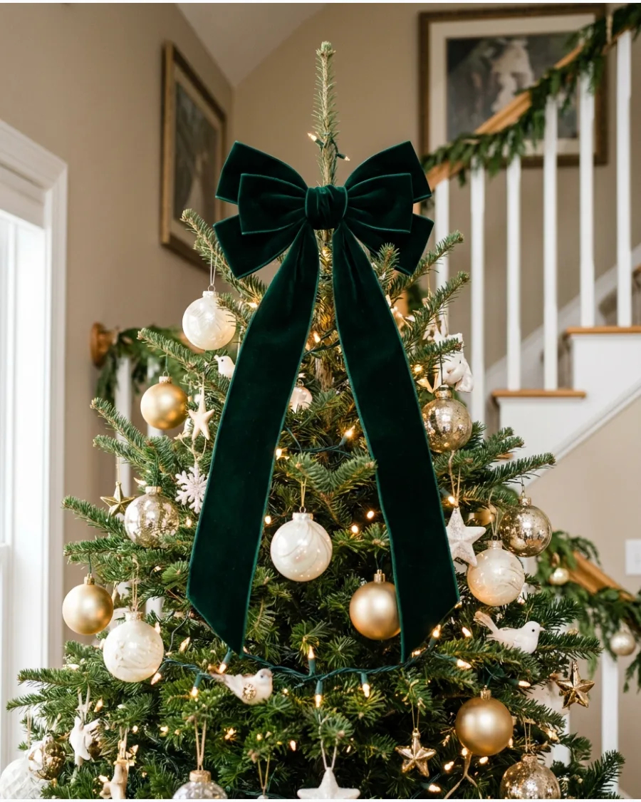 7. Emerald Green Bow Tree Topper