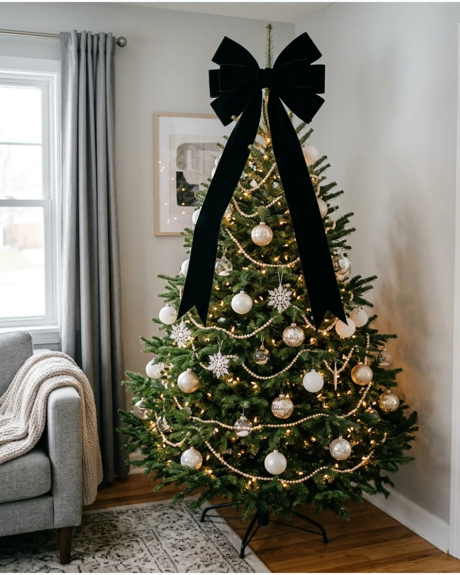 8. Black Velvet Bow Tree Topper