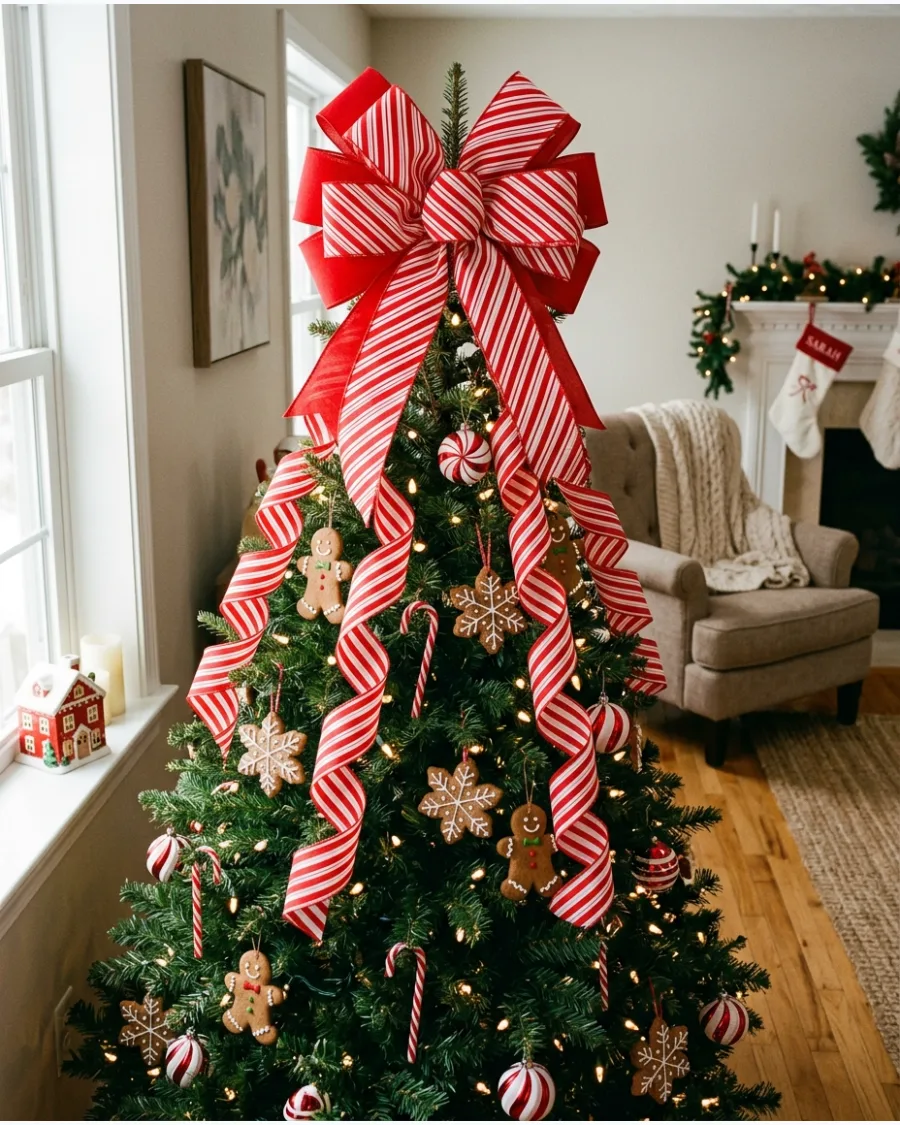 9. Red and White Candy Cane Bow Topper