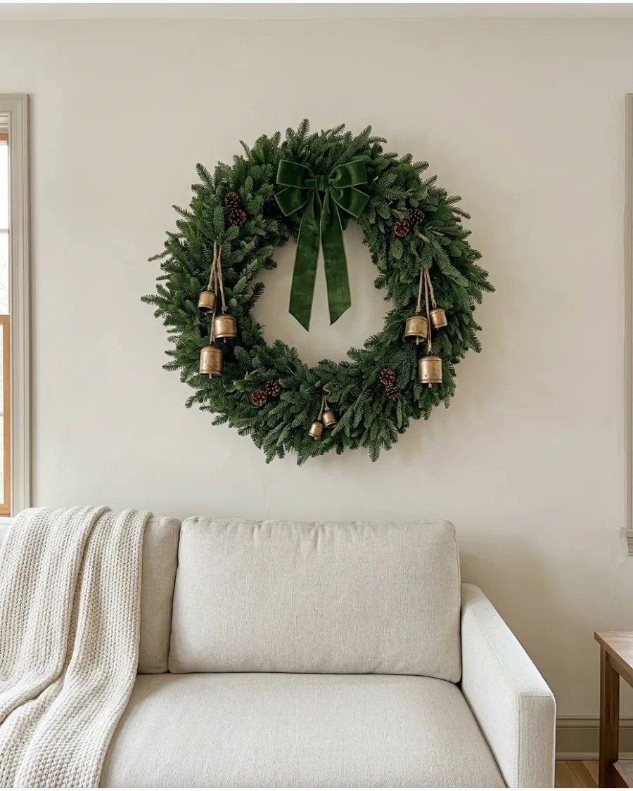 1. Oversized Christmas Wreath Above the Sofa