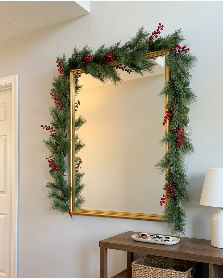 16. Christmas Greenery Around a Wall Mirror