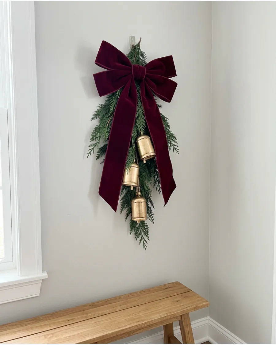 31. Burgundy Velvet Bow Christmas Wall