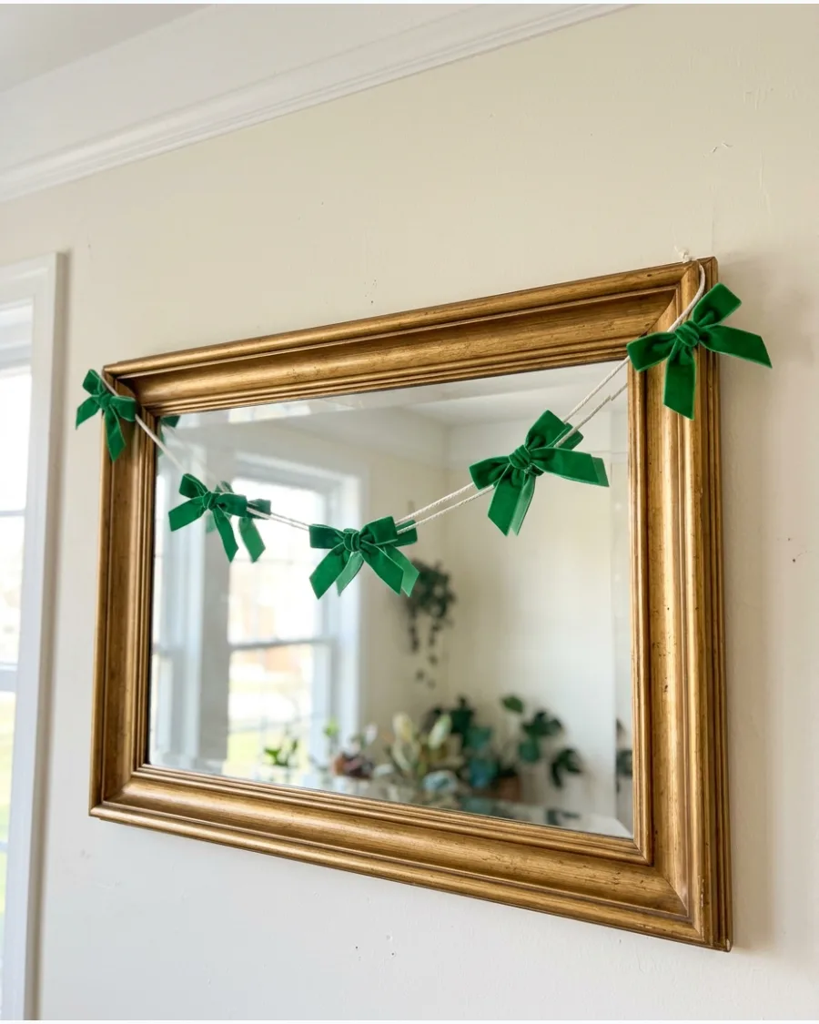 35. Velvet Ribbon Garland Across the Wall