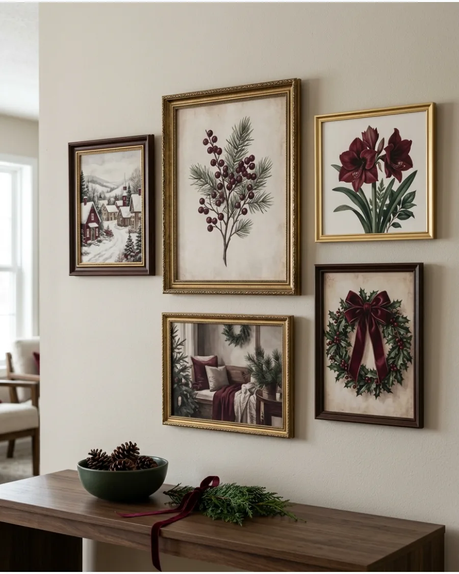 43. Burgundy Christmas Gallery Wall