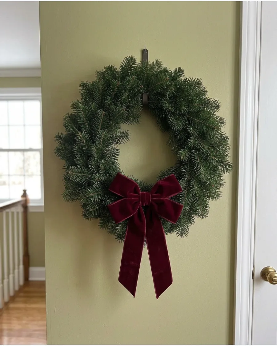 5. Burgundy Bow Christmas Wreath Wall Decor