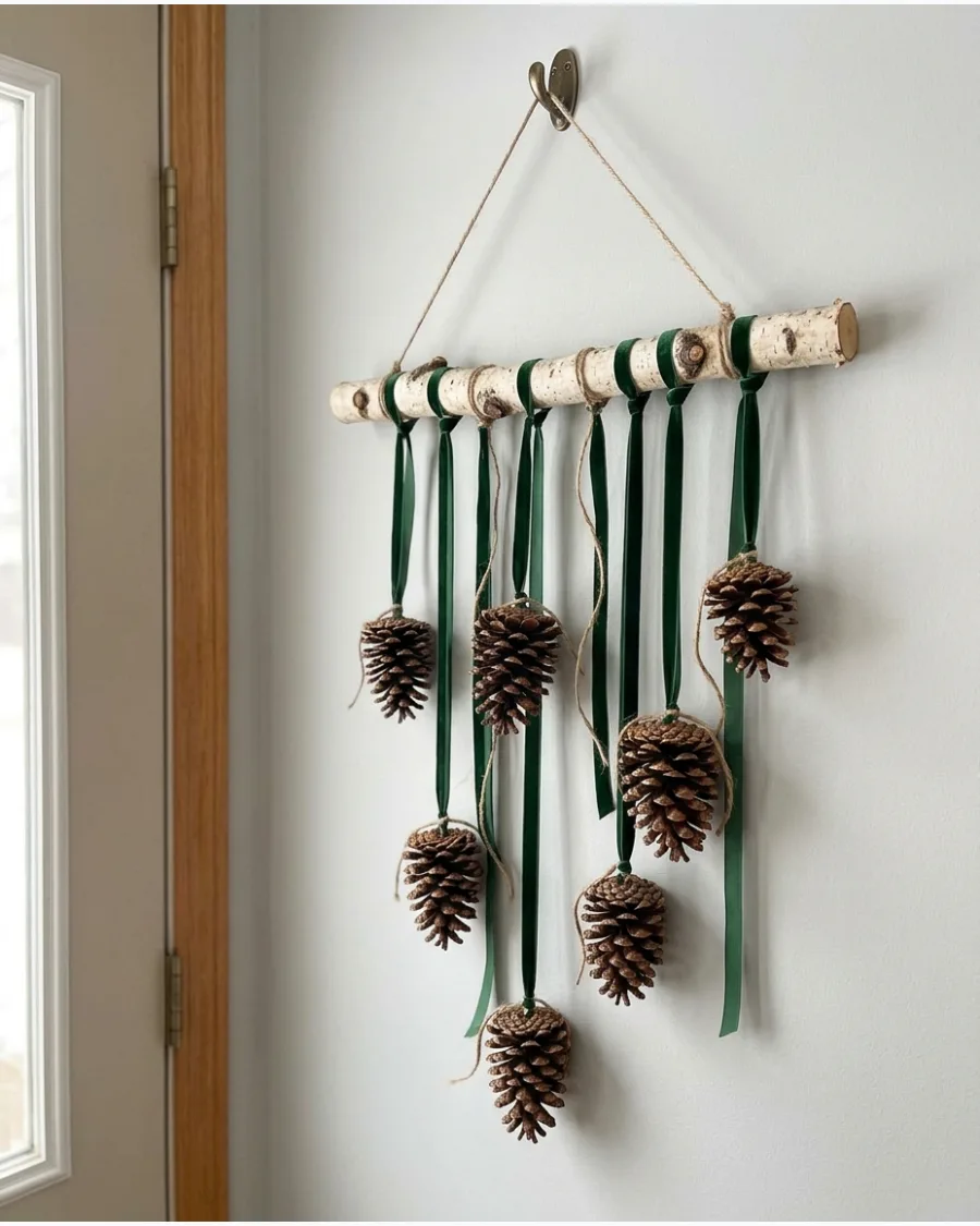 57. DIY Pinecone Christmas Wall Hanging