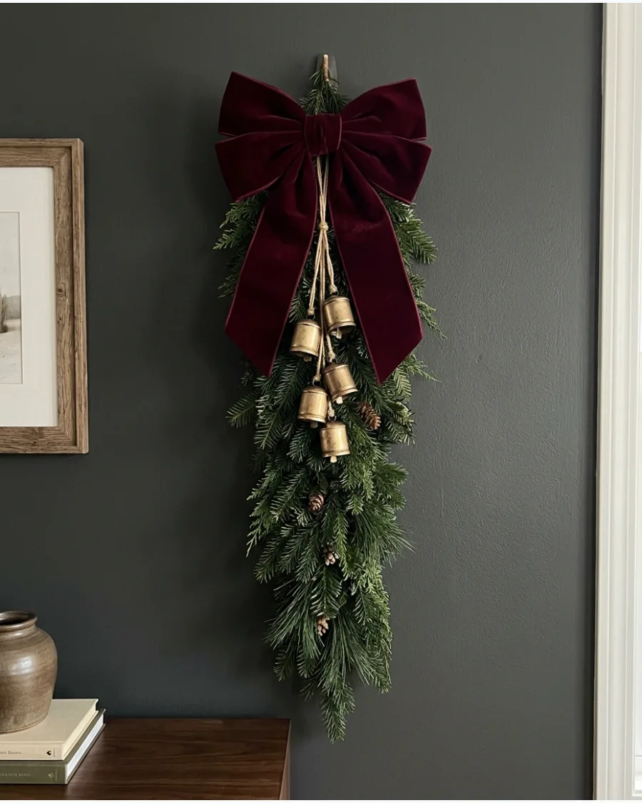 68. Burgundy and Brass Christmas Wall Decor