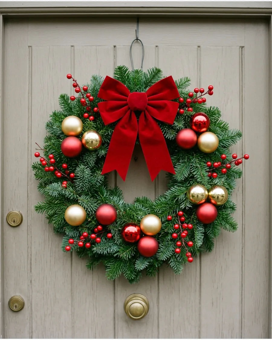 10. Easy Traditional Red and Gold Christmas Wreath