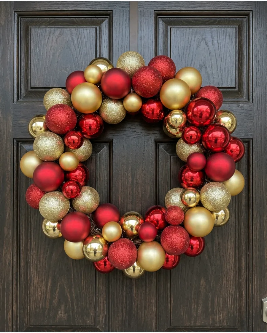12. Red and Gold Ornament Wreath