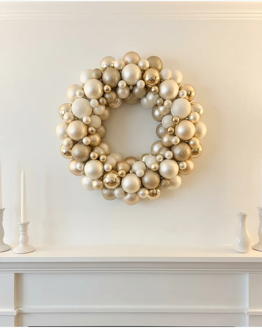 13. White and Gold Ornament Wreath