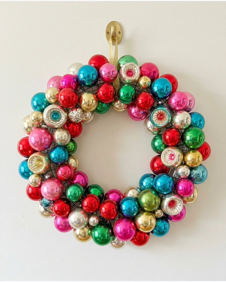 14. Colorful Vintage Ornament Wreath