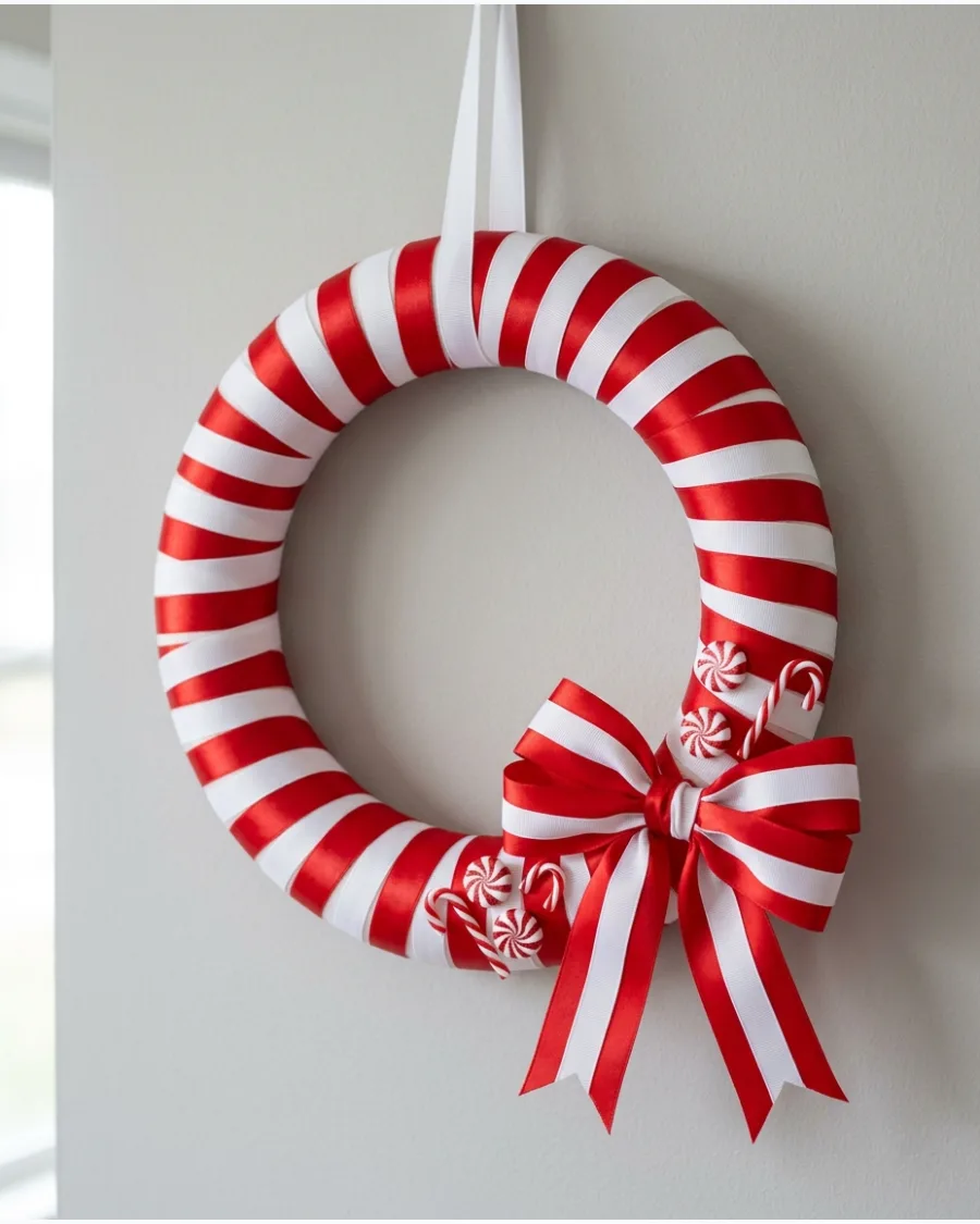 16. Candy Cane Ribbon Wreath