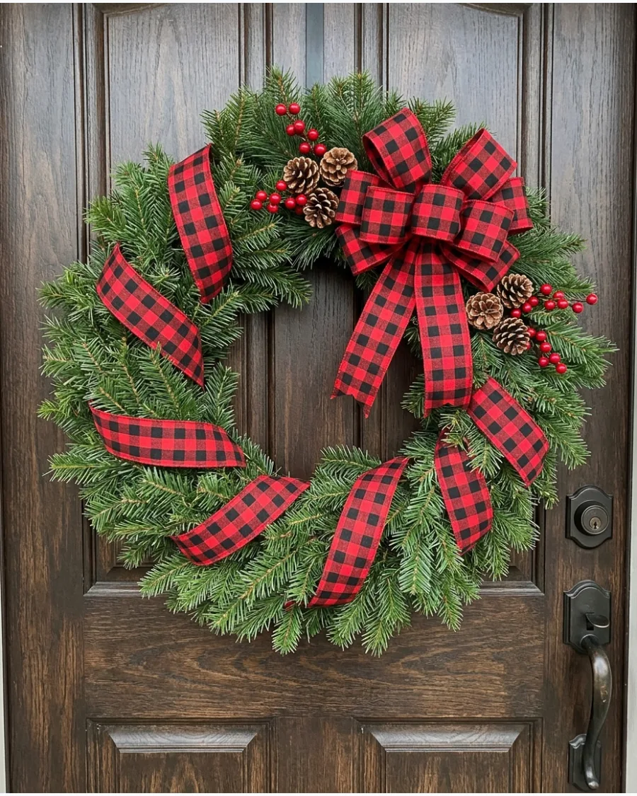 17. Buffalo Plaid Ribbon Wreath