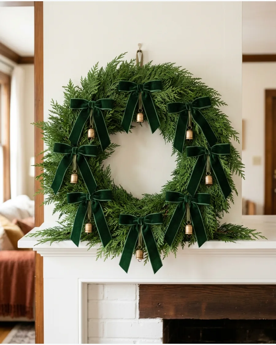 18. Green Velvet Ribbon Wreath