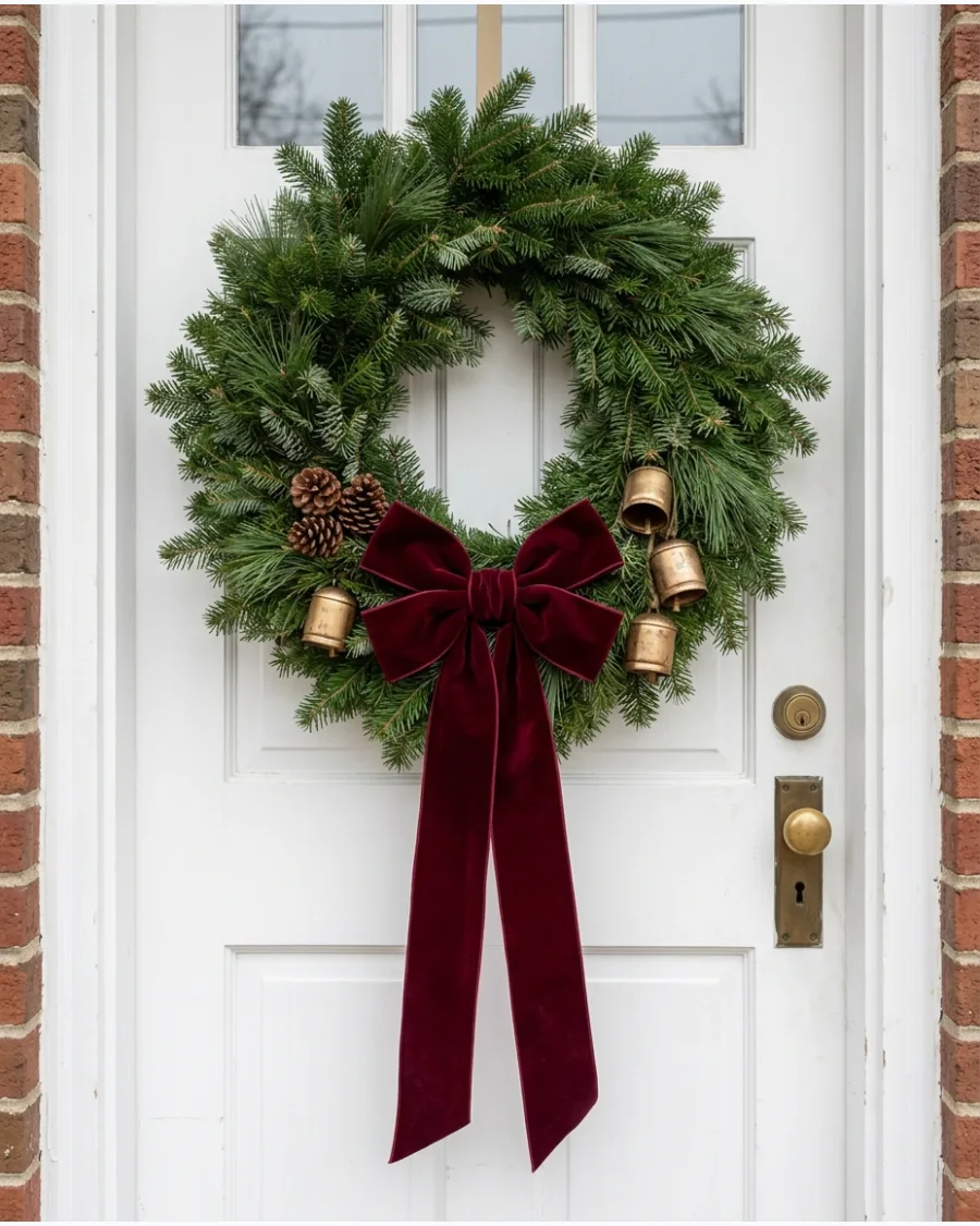 19. Burgundy Bow Christmas Wreath