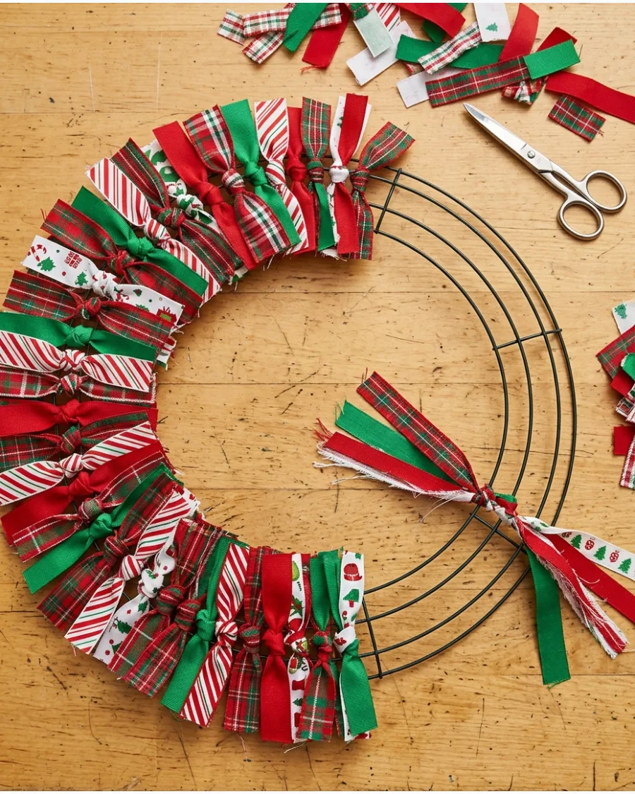 20. Scrap Ribbon Christmas Wreath
