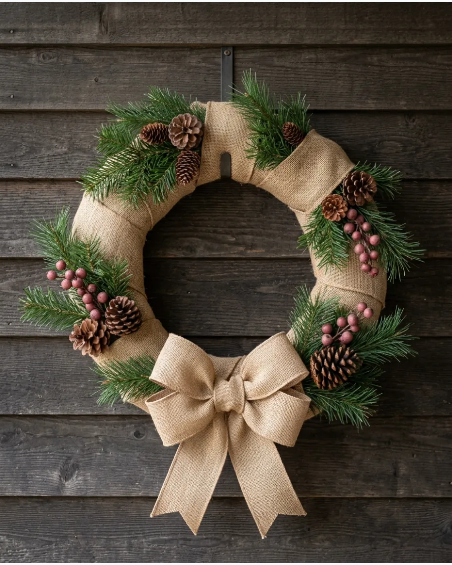 25. Rustic Burlap Christmas Wreath