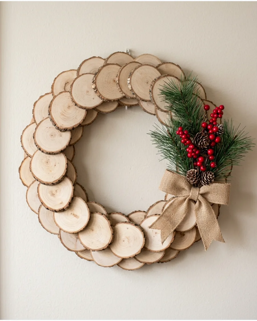 30. Wood Slice Christmas Wreath