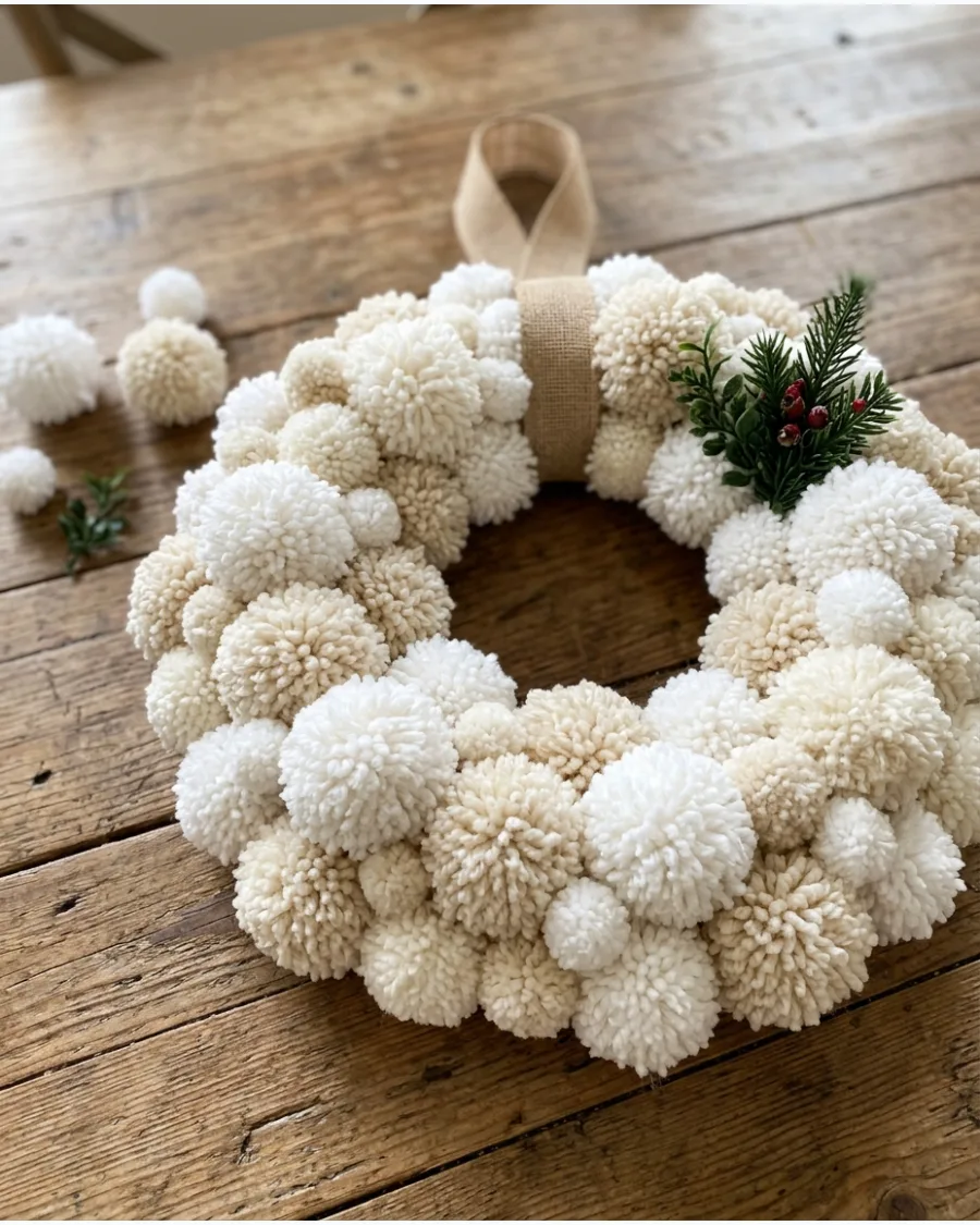 38. Pom-Pom Christmas Wreath