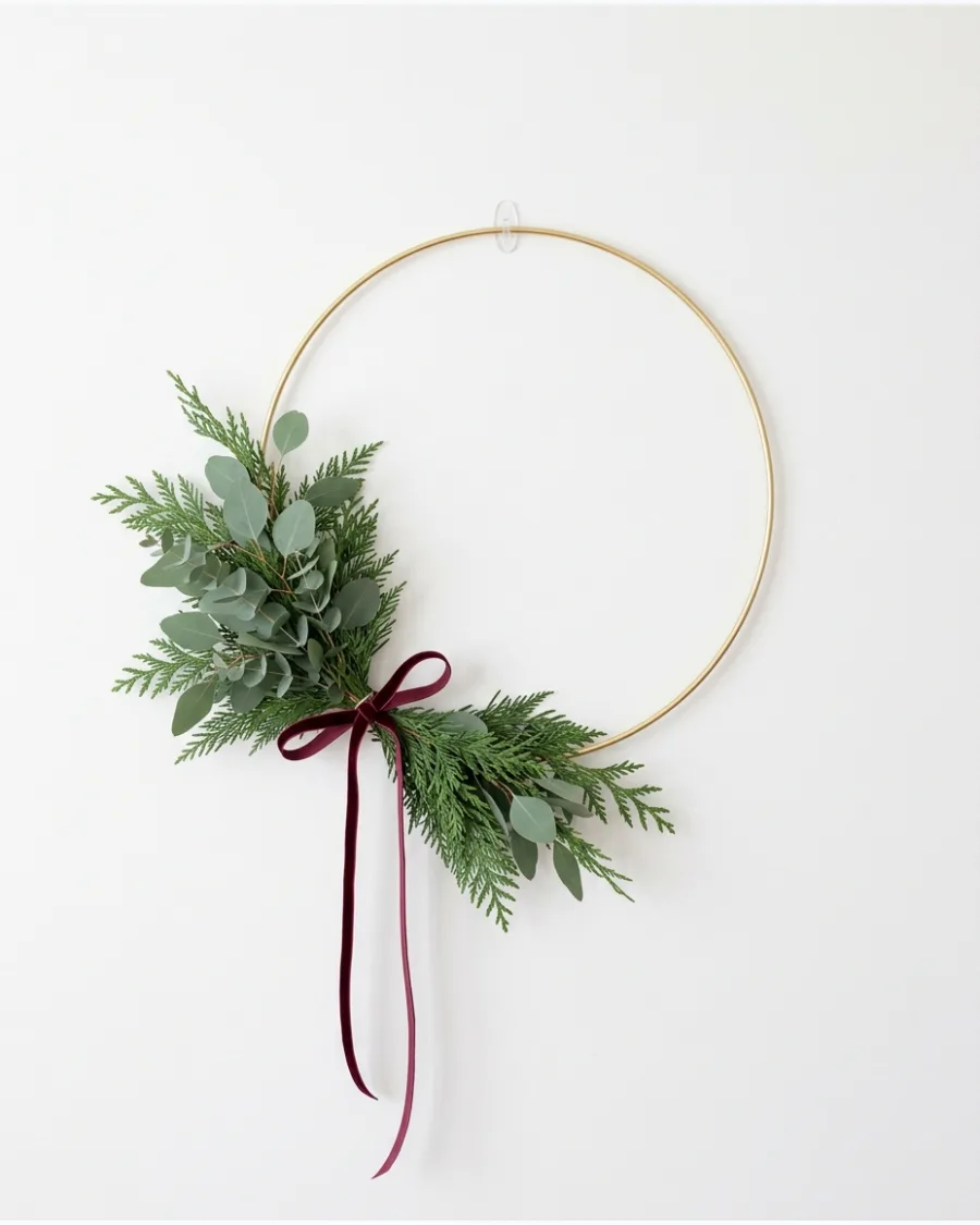 49. Minimalist Metal Hoop Christmas Wreath