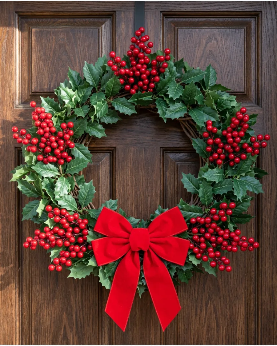 7. Easy Holly Berry Christmas Wreath