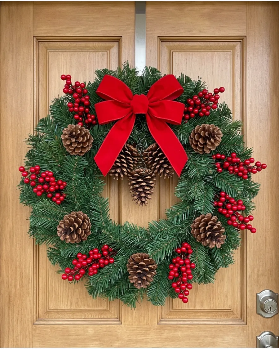 8. Easy Pinecone and Berry Christmas Wreath