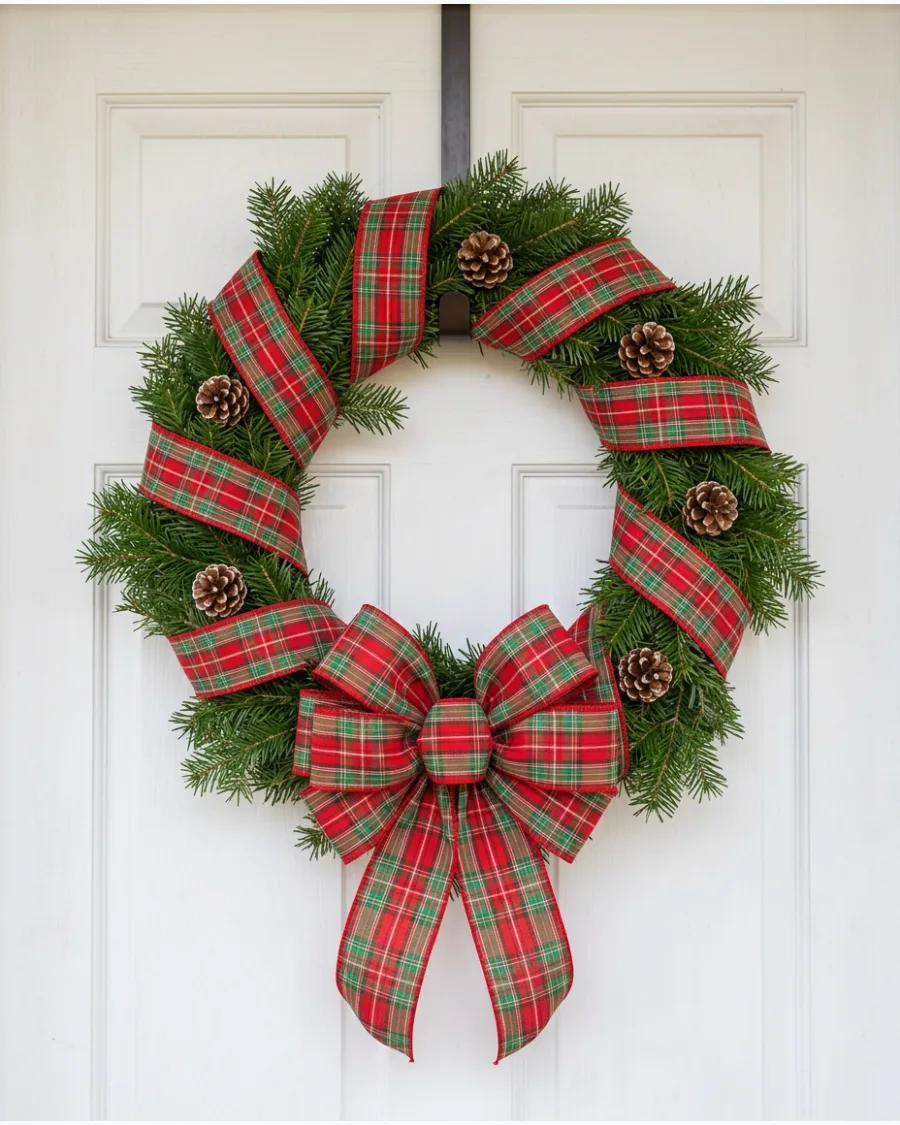 9. Easy Plaid Christmas Wreath