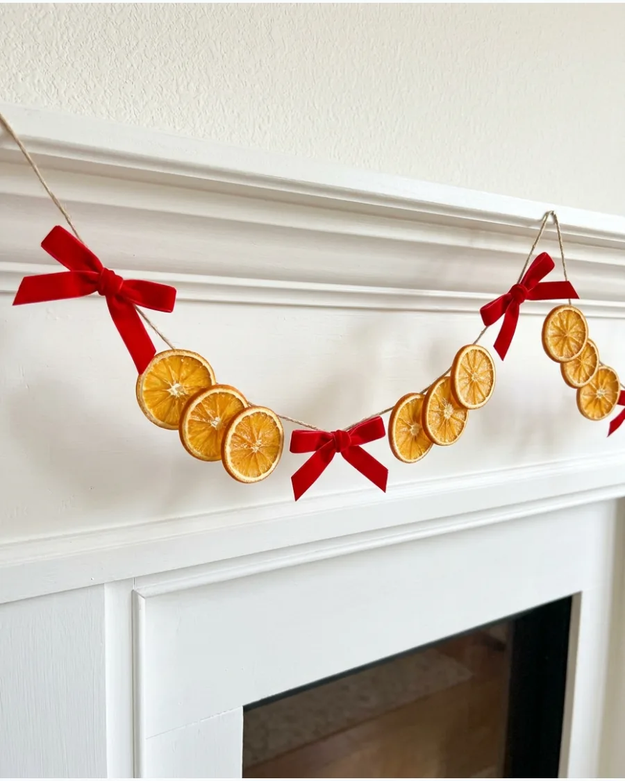 17. Dried Orange and Red Velvet Bow Garland