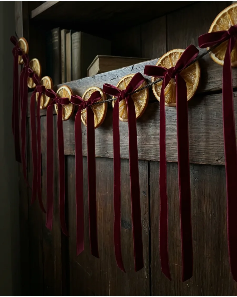 18. Dried Orange and Burgundy Ribbon Garland