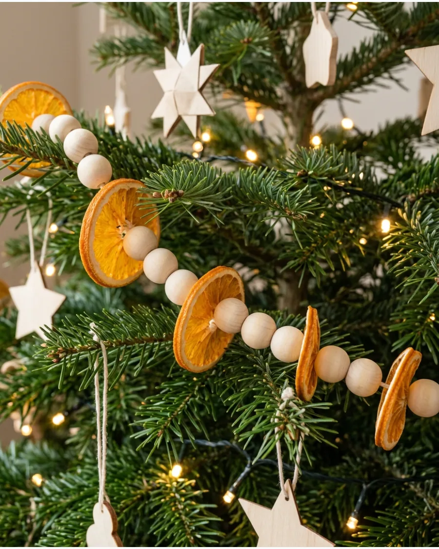 23. Dried Orange and Wooden Bead Tree Garland
