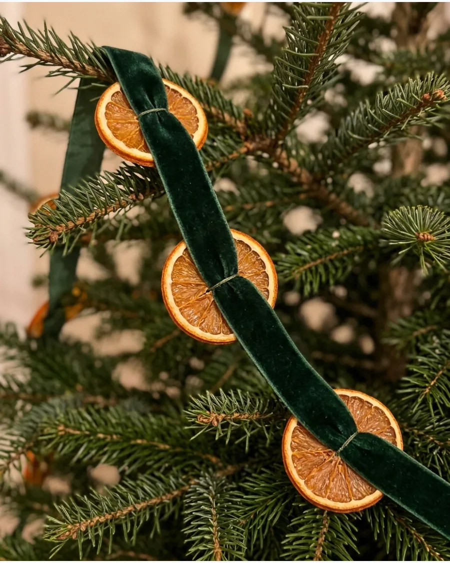 24. Dried Orange and Velvet Ribbon Tree Garland