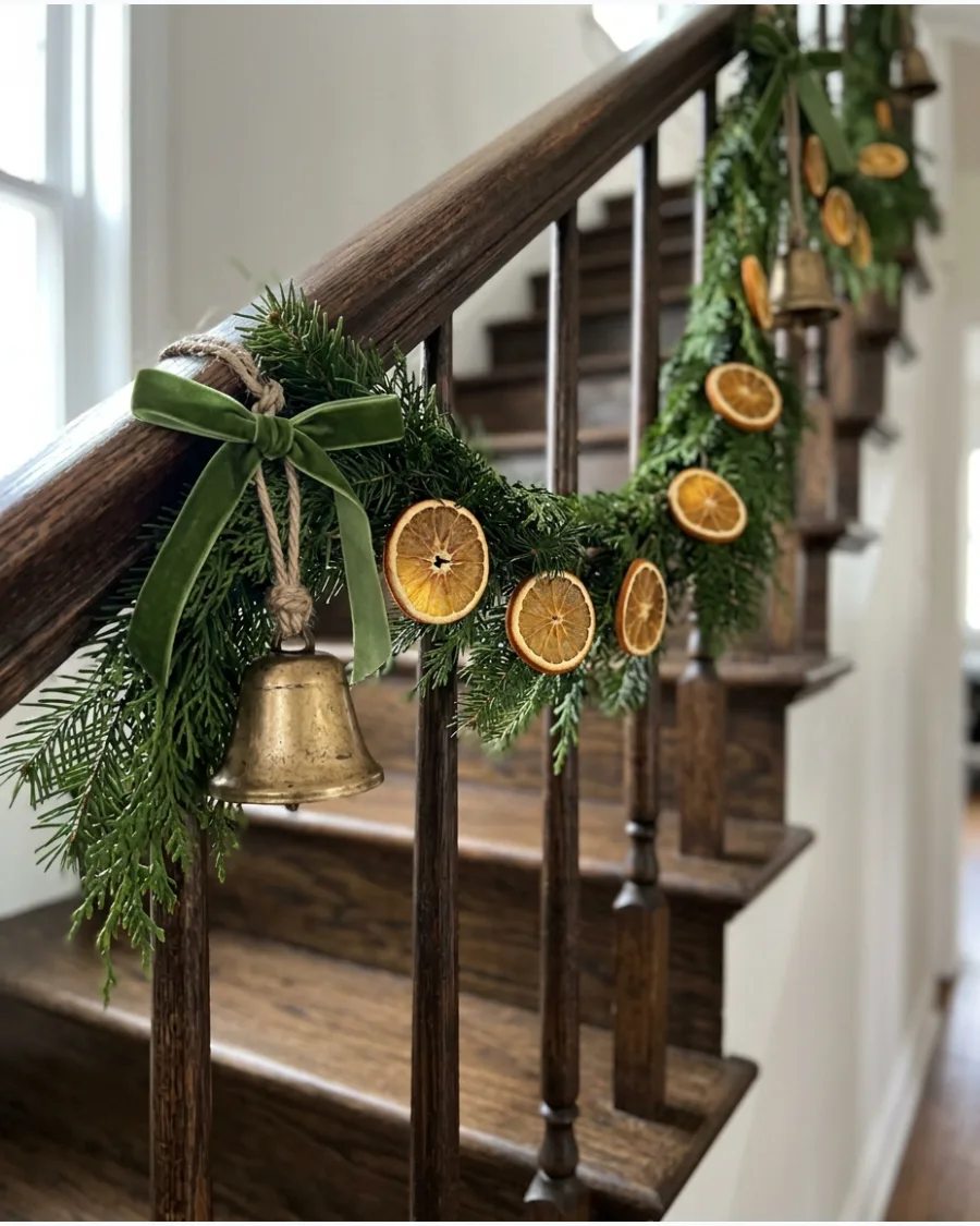26. Dried Orange Stair Garland With Brass Bells