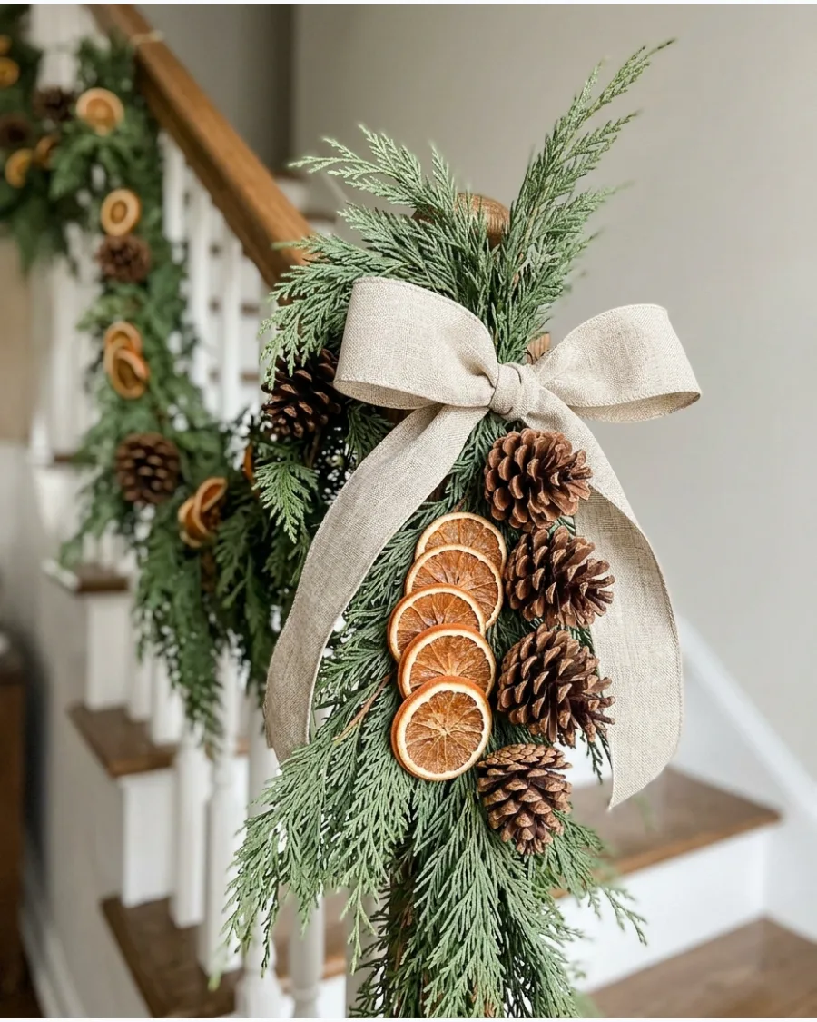 27. Dried Orange and Pinecone Banister Garland