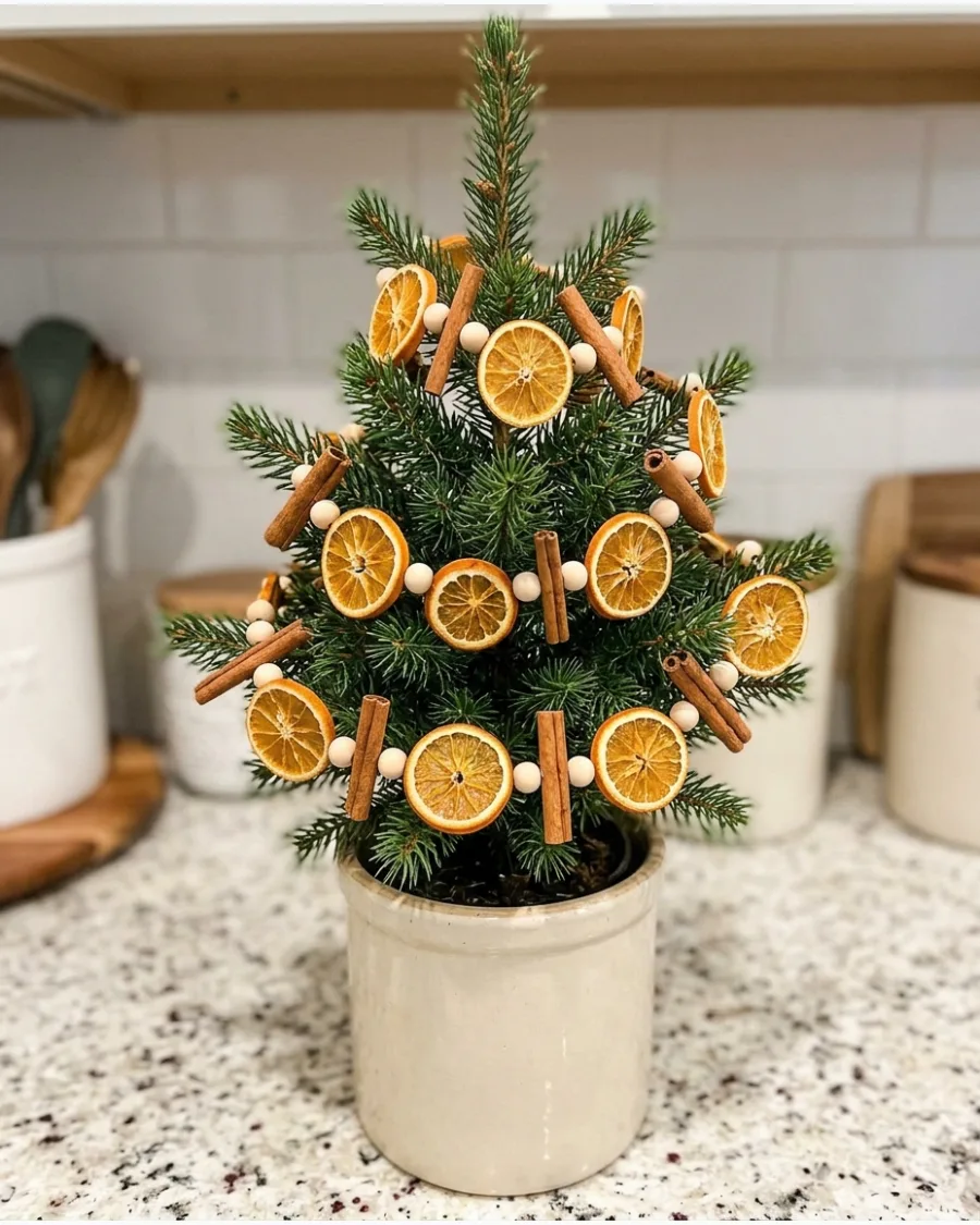 29. Dried Orange Garland on a Small Kitchen Christmas Tree