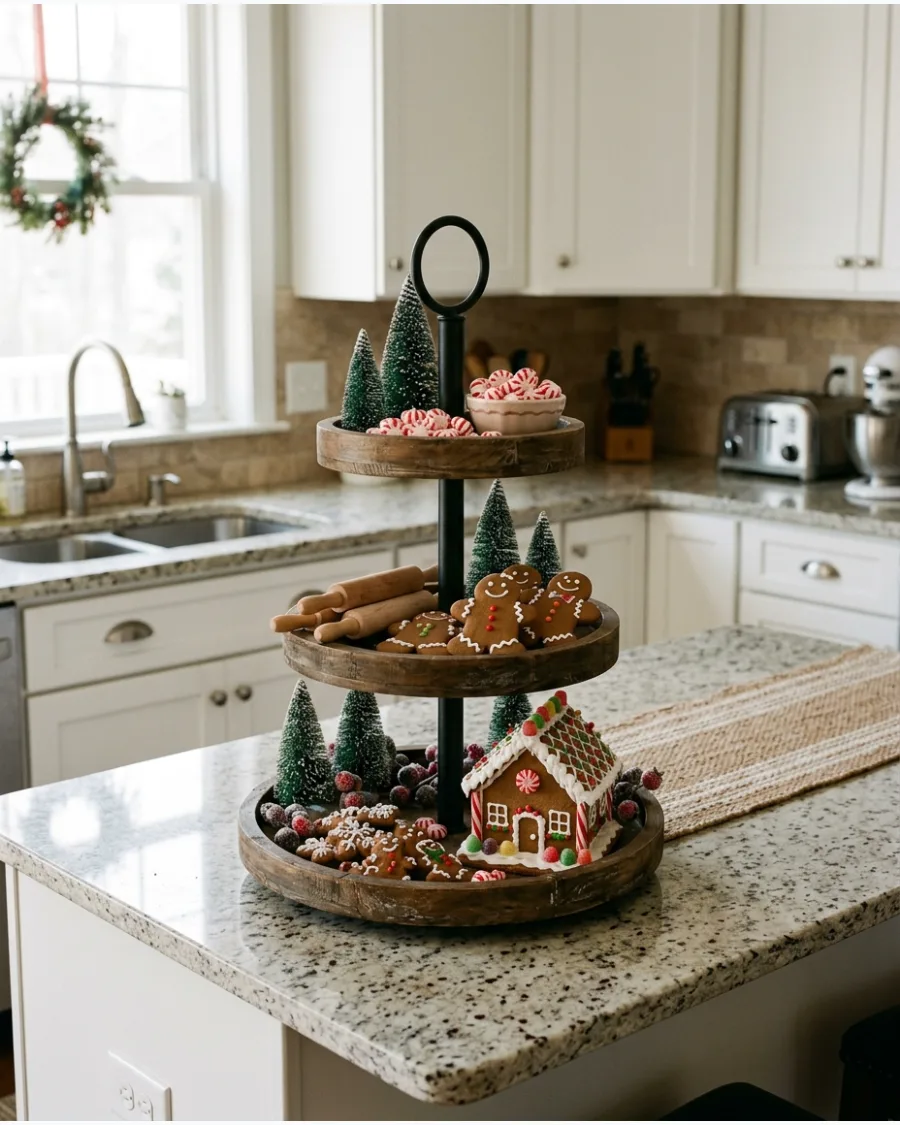 10. Gingerbread Christmas Tiered Tray