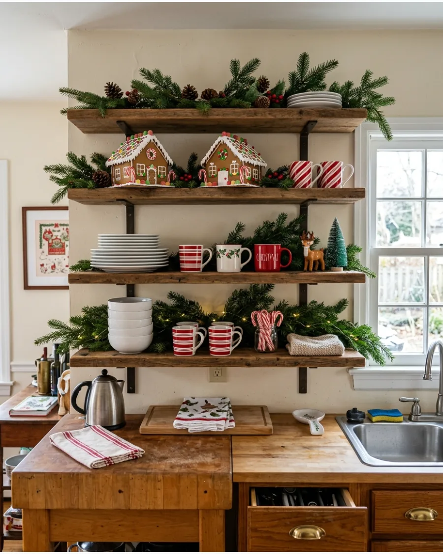 18. Gingerbread Christmas Open Shelves