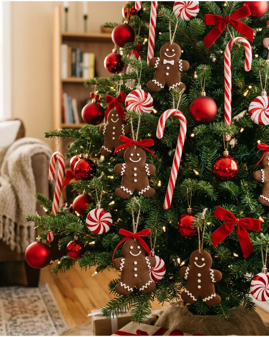 22. Gingerbread and Candy Cane Christmas Tree