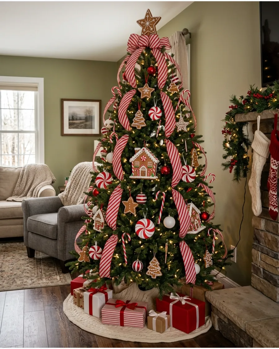 28. Gingerbread and Peppermint Christmas Tree