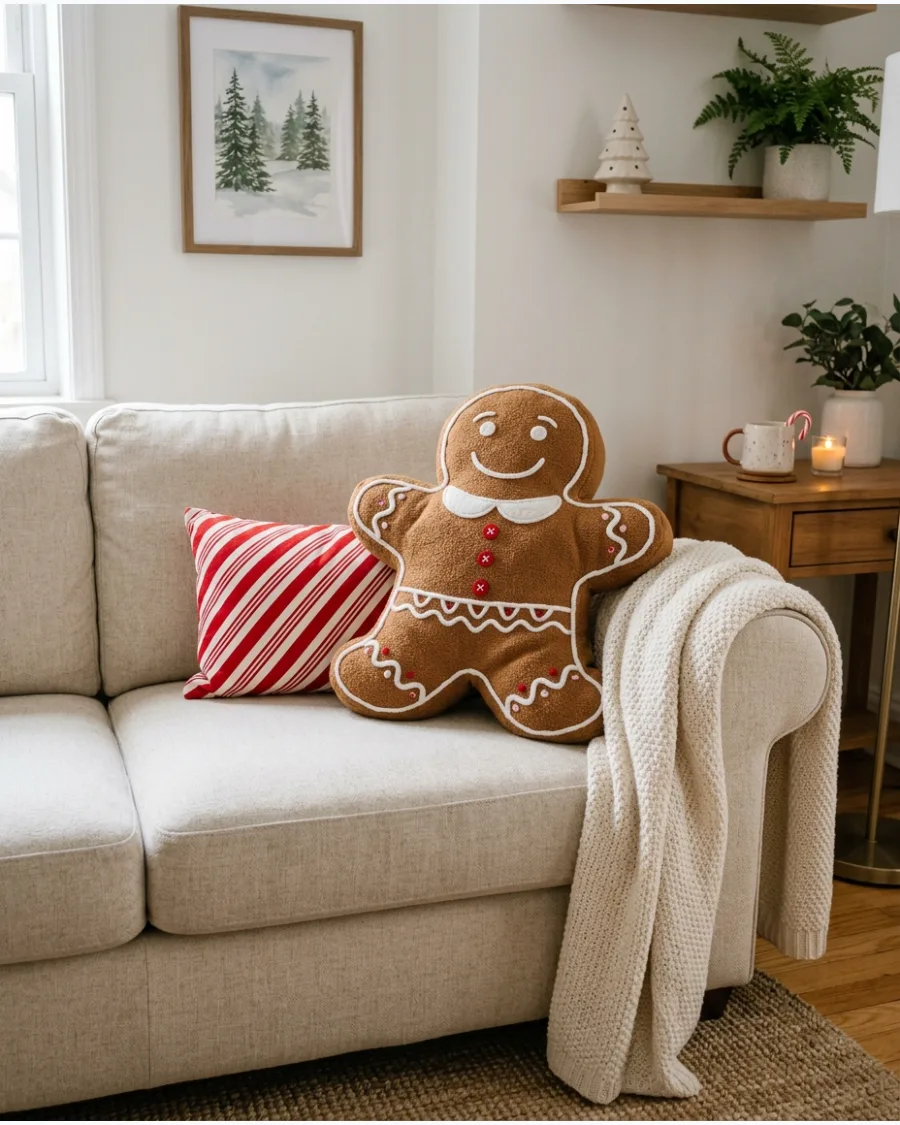 39. Gingerbread Christmas Pillow Display