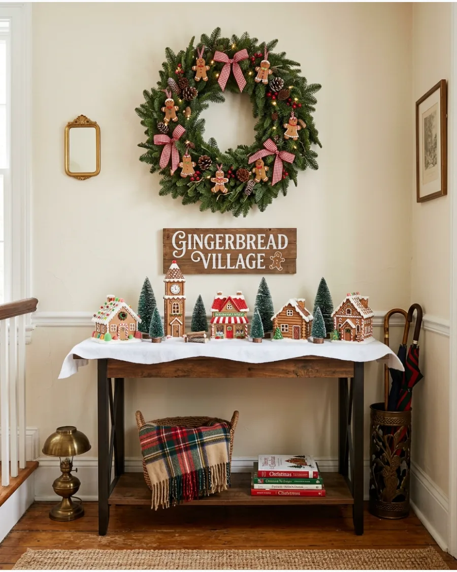 41. Gingerbread Christmas Entryway Table