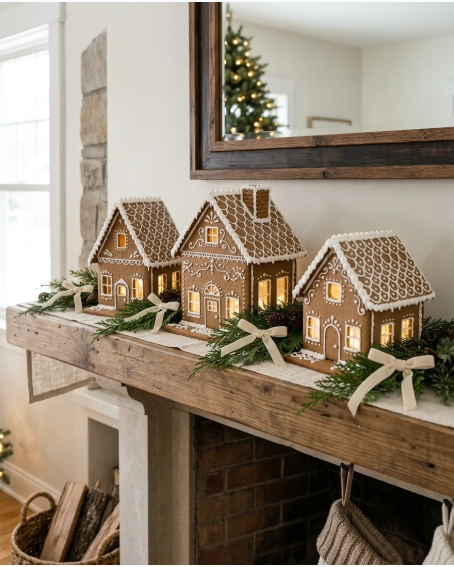 47. Neutral Brown and Cream Gingerbread Christmas Decor