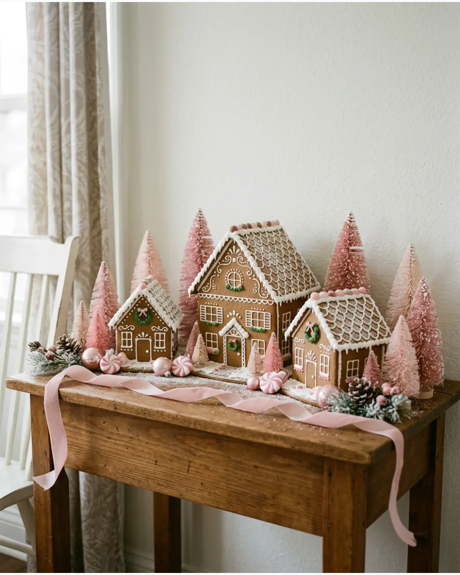 48. Pink Gingerbread Christmas Decor