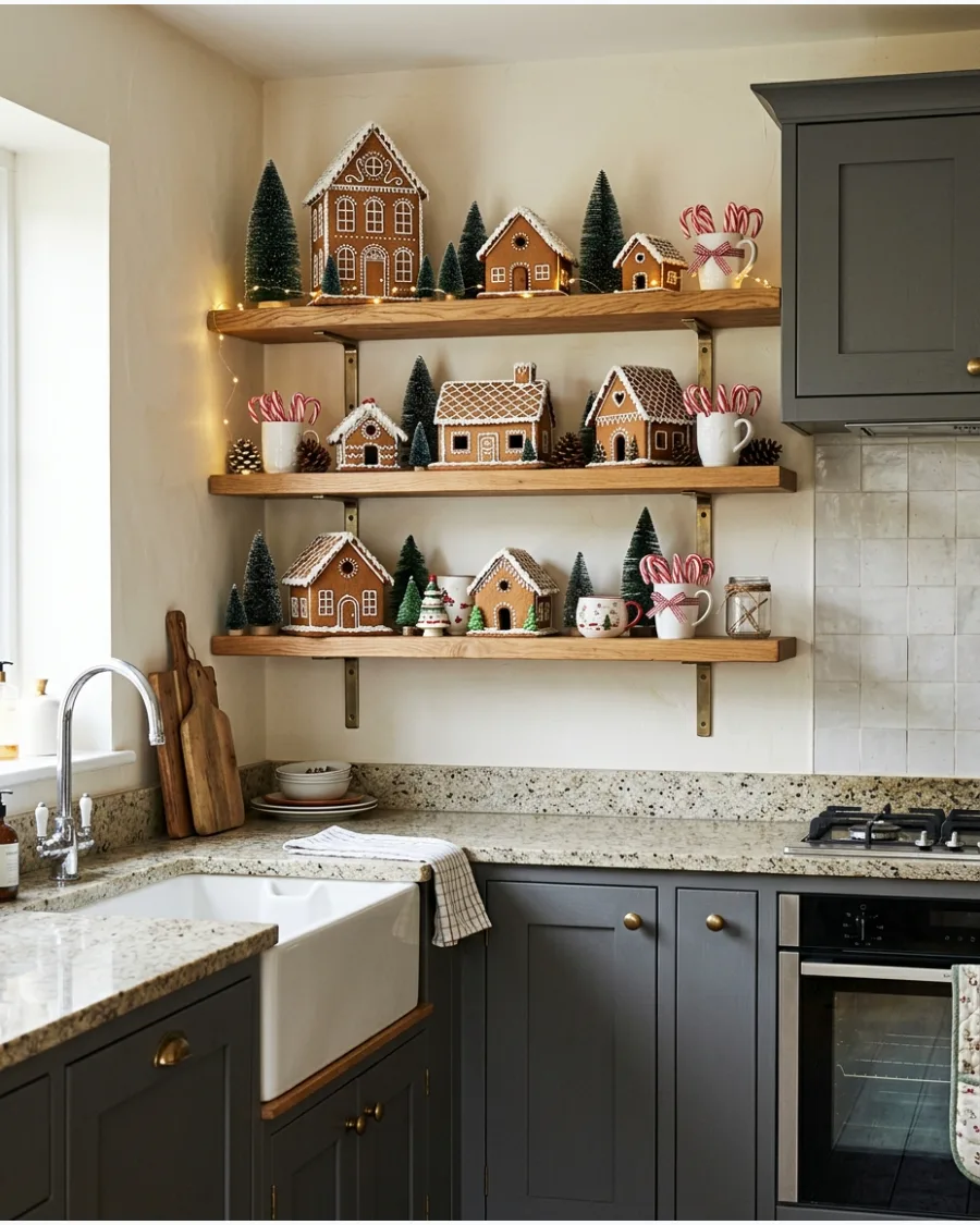 8. Gingerbread Christmas Shelf Decor