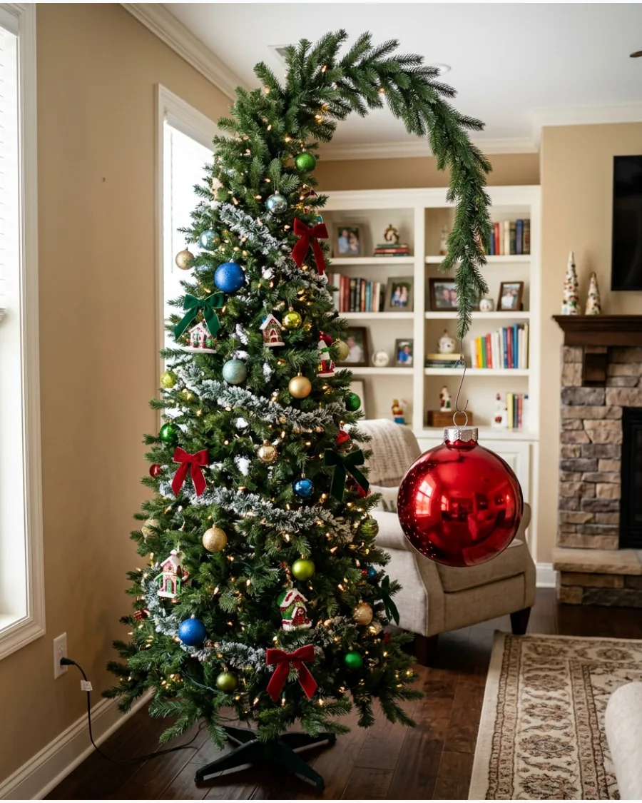 7. Whoville Christmas Tree With Giant Ornament on the Curved Top