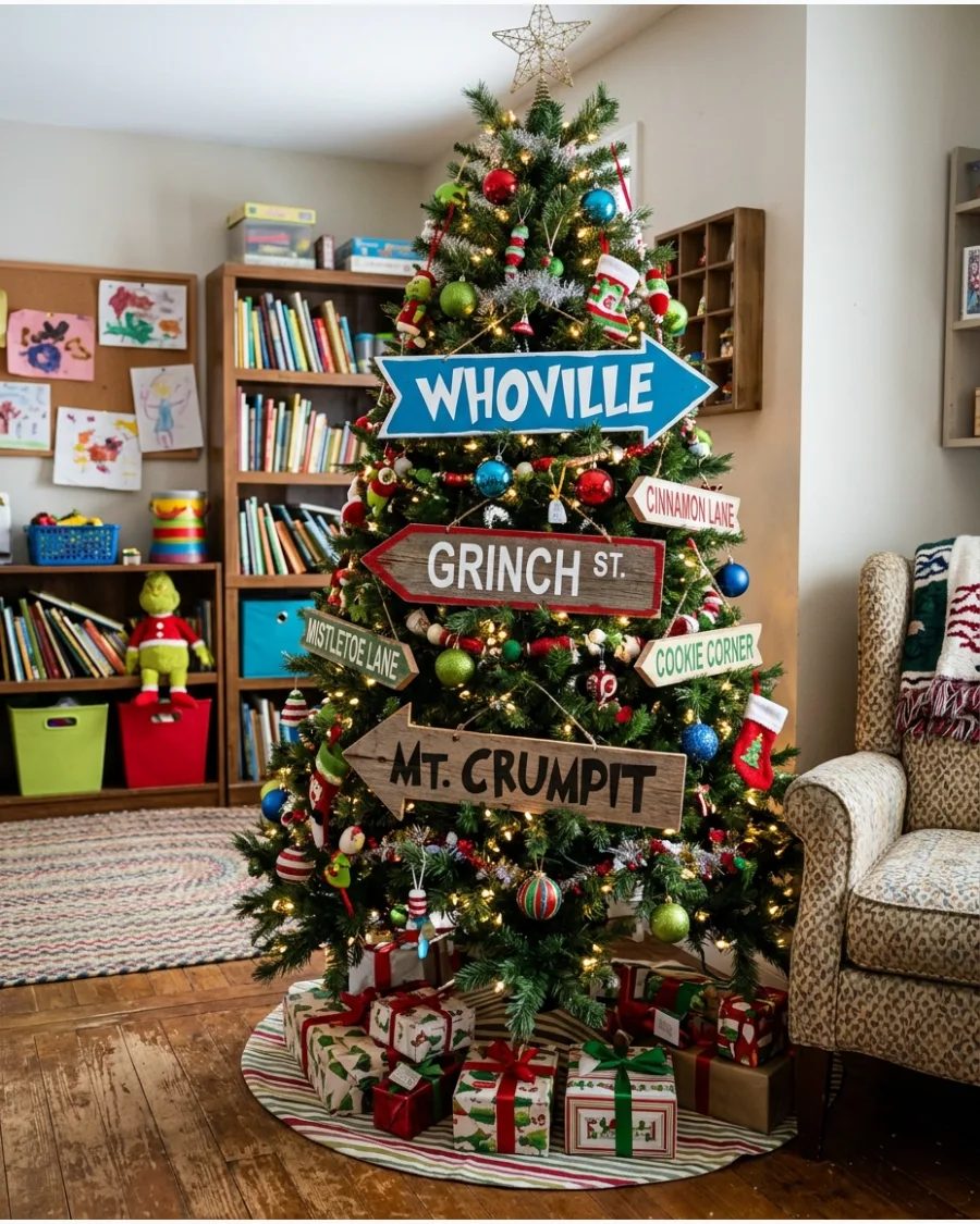 9. Whoville Street Sign Christmas Tree