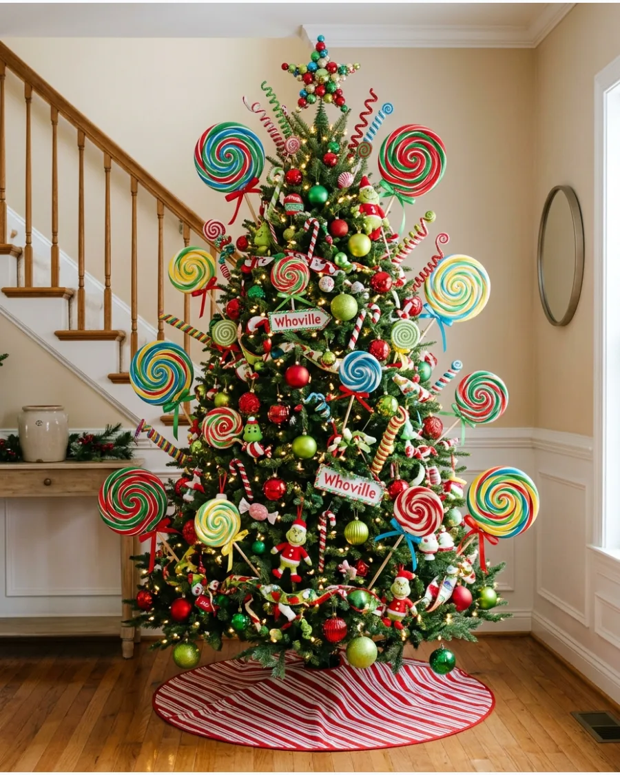 15. Giant Lollipop Grinch Christmas Tree