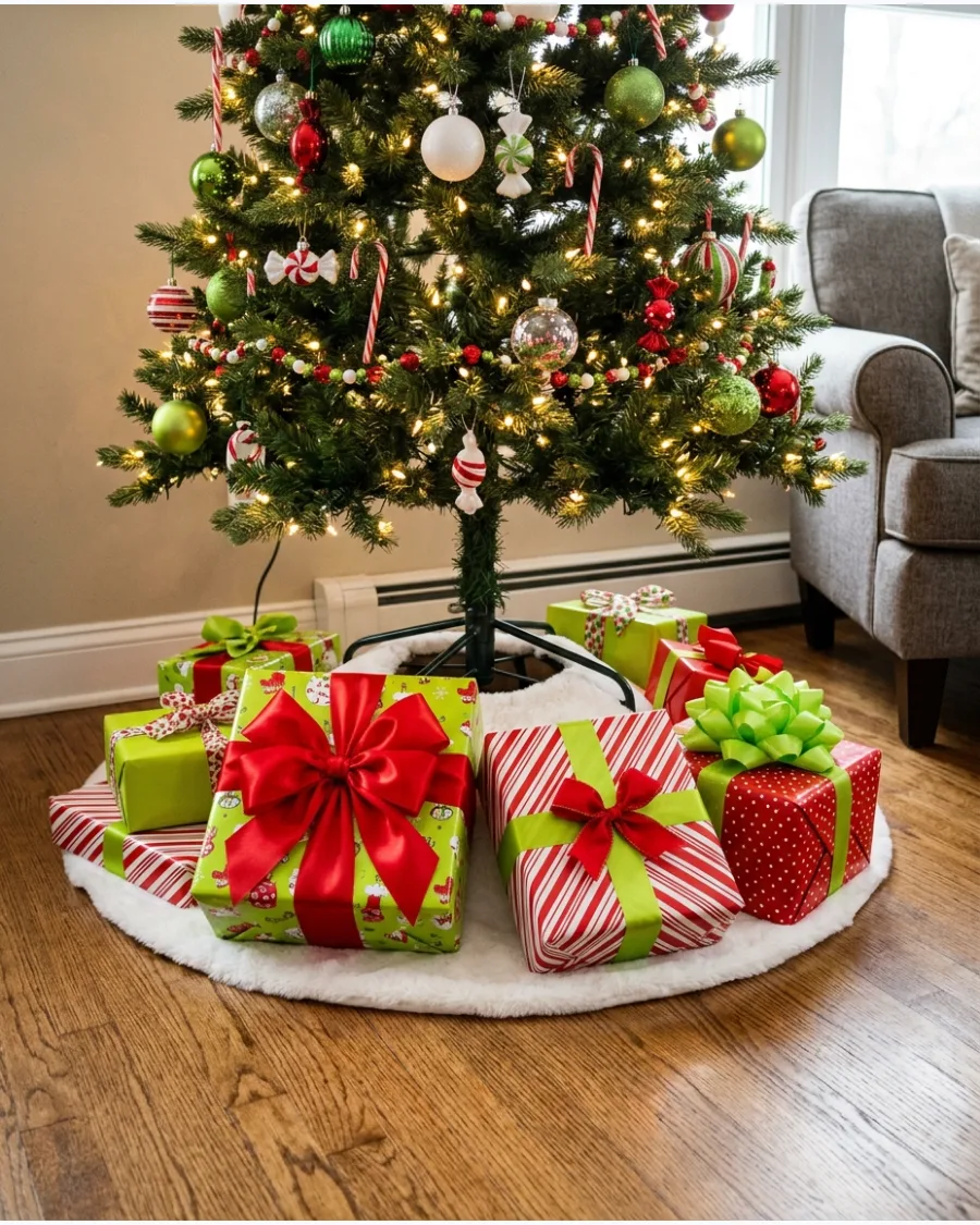 22. Grinch Sweet Shop Tree With Wrapped Presents
