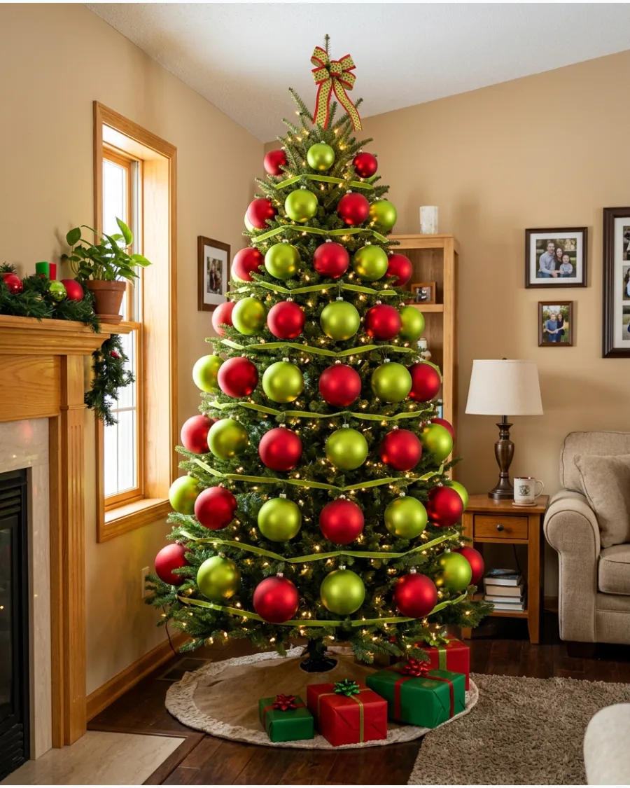 2. Red and Lime Green Grinch Christmas Tree