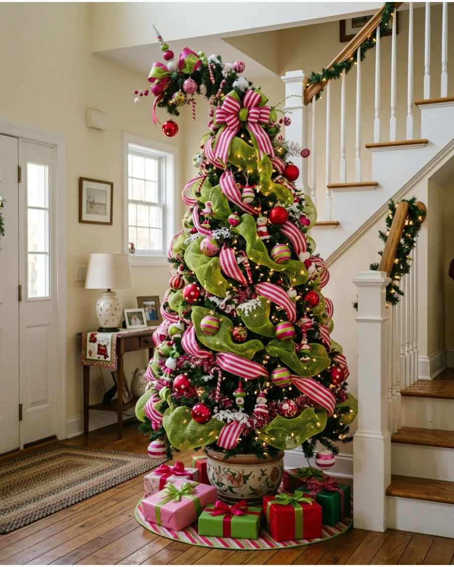 25. Pink and Lime Green Whoville Christmas Tree